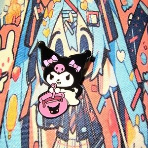 Sanrio Black and Pink Character Enamel Pin Kuromi Cauldron Halloween